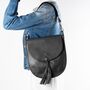 Black Soft Leather Large Tassel Ladies Saddlebag, thumbnail 1 of 8