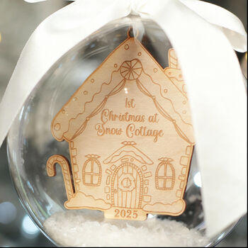 Personalised Festive House 1st Christmas At A New Home Bauble, 2 of 7