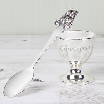 Personalised Silver Egg Cup And Spoon, 2 of 5