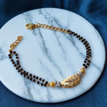 Nazaria Gold Leaf Charm Bead Mangalsutra Bracelet, 3 of 5