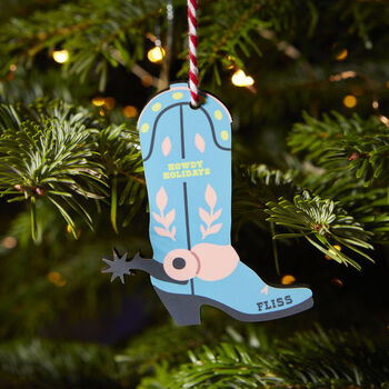 Personalised Cowboy Boot Christmas Decoration, 2 of 10