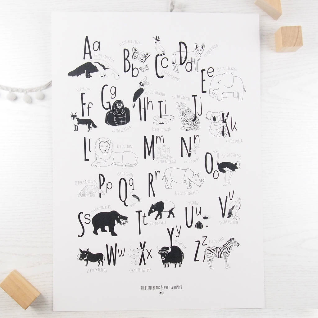 Black And White Animal Alphabet Print, 1 of 3