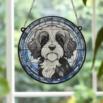 Cavapoo Black And White Stained Glass Effect Suncatcher, 5 of 6