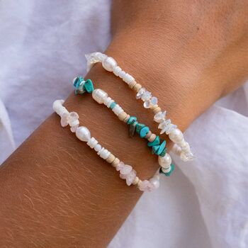 'Love is Here' Natural Stone, Pearl And Shell Bracelet, 3 of 7