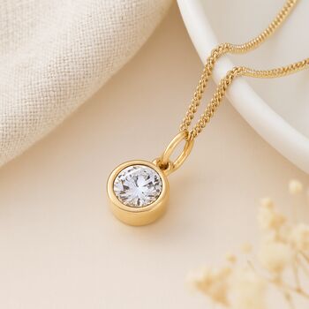 Personalised Gold Plated Sterling Silver April Birthstone Cubic Zirconia Pendant Necklace, 4 of 9