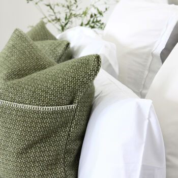 Olive And Cream Woven Wool Cushion, 4 of 4