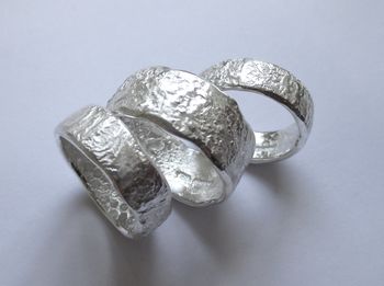 Sterling Silver Wide Rough Rocky Textured Unisex Ring, 3 of 6
