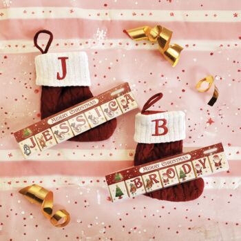 Personalised Christmas Knitted Stockings With Chocolates, 2 of 5