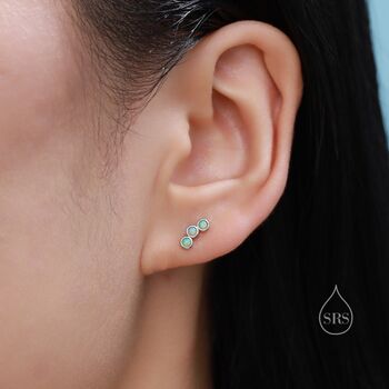 Sterling Silver Tiny White Opal Trio Stud Earrings, 11 of 12