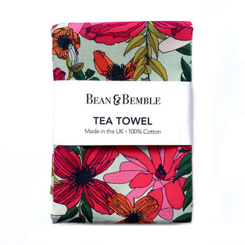 Vivid Garden Blooms Floral Print Handmade Tea Towel, 7 of 8