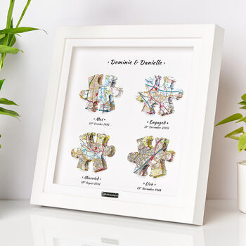 Personalised 3D Jigsaw Map Milestone Locations Framed Wedding Print Gift, 2 of 12