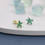 Emerald Green Cz Flower Screw Back Earrings, thumbnail 4 of 11