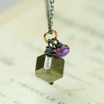 Pyrite And Amethyst Oxidized Silver Necklace, 2 of 4