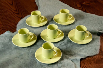 Set Of Six Porcelain Espresso Cup And Saucer Yellow, 3 of 7