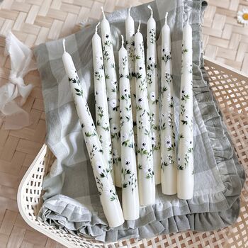 Hand Painted White Anemone Taper Candles, 10 of 12
