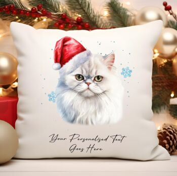 Personalised Christmas Cat Santa Hat Cushion Cover, 5 of 11