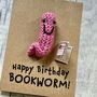 Book Worm Reader Crochet Birthday Card Handmade, thumbnail 2 of 8