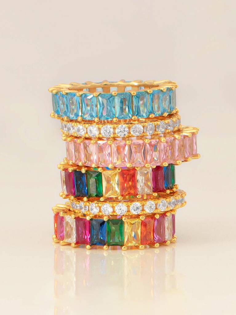 Rainbow Ring With Colourful Stones 18ct Gold Plated By MUCHV ...