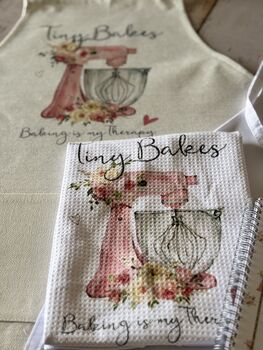 Personalised Baking Apron Gift, Custom Watercolor Apron, Tea Towel Or Recipe Book, 8 of 10
