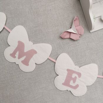 Bunting Blush Pink And White Butterfly Baby Banner, 3 of 11
