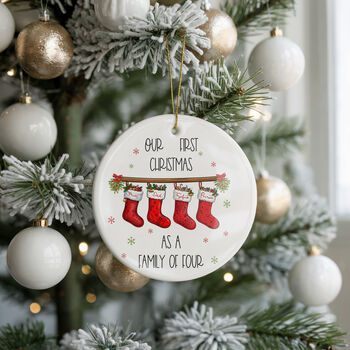 Personalised First Christmas As A Family Of Four Bauble, 8 of 8
