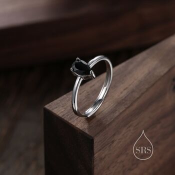 Sterling Silver Natural Black Onyx Droplet Ring, 5 of 10