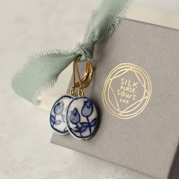 Oval Blue Tulip Earrings, 6 of 7