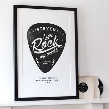 Personalised 'You Rock My World' Guitar Pick Print, 2 of 12