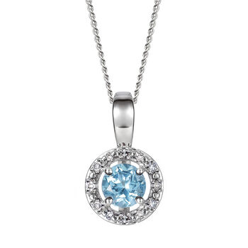 Birthstone And Diamond Halo Pendant Necklace, 7 of 8