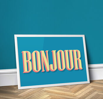 Bonjour, Colourful Hall Wall Print, 3 of 5