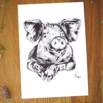 Pig Pen And Ink Illustration Framed Print, 2 of 3