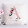 Personalised Pink Flower Initial Cushion, thumbnail 1 of 3