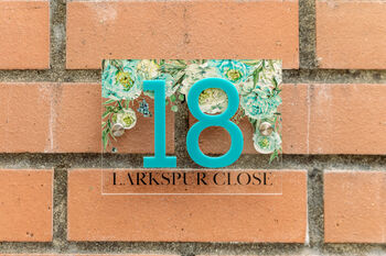 Personalised Acrylic Blue Peony House Door Number Sign, 3 of 6