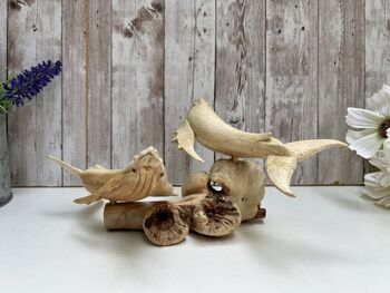Hand Carved Wooden Whale Pair Sculpture Ornament, 12 of 12
