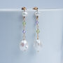 Peridot Purple Zircon Pearl Drop Earrings, thumbnail 1 of 10
