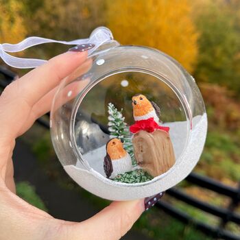 Christmas Blown Glass Bauble With Robin Pair, 2 of 5