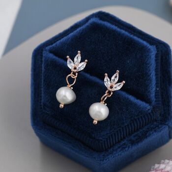 Marquise Cz Trio With Baroque Pearl Dangle Earrings, 2 of 12