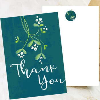 Set Of 20 Thank You Note Cards With Mistletoe, 2 of 2