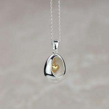 Oval Pendant With Miniature Hanging Heart, 3 of 6