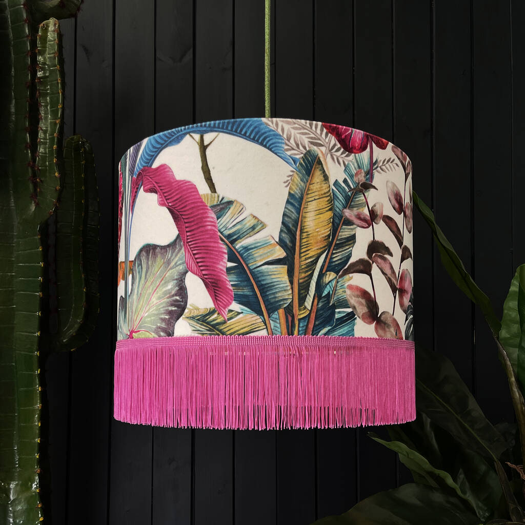 Ice Jungle Lampshade With Candy Floss Pink Fringing, 1 of 2
