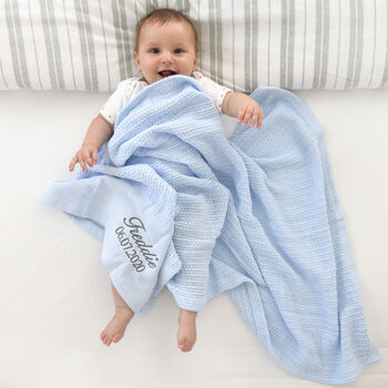 Personalised Blue Cellular Blanket And Comforter Hamper, 8 of 12