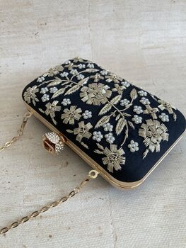 Black Handcrafted Raw Silk Clutch Bag, 7 of 10