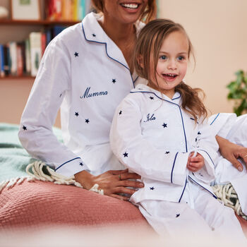 Personalised Mum And Child Navy Star Pyjama Set, 6 of 7