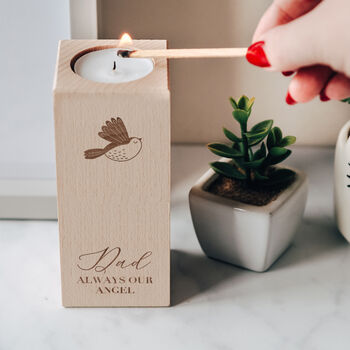 Personalised Wooden Memorial Candle Holder With Bird, 2 of 2
