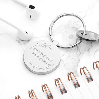Personalised Save The Date Round Keyring, 5 of 7