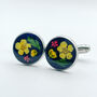 Cufflinks Real Yellow Flowers Leaves Hand Made Stainless Steel 12mm, thumbnail 1 of 10