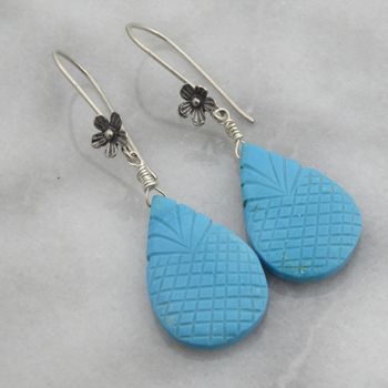 Carved Turquoise Earrings In Oxidised Silver, 4 of 4