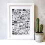 Wales Illustrated Black And White Print, thumbnail 2 of 3