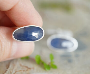 Six Carat Sapphire Cufflinks In Sterling Silver, 2 of 3