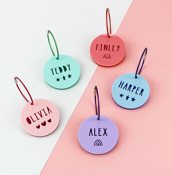 Two Tone Round Personalised Name School Bag Tag, 8 of 8